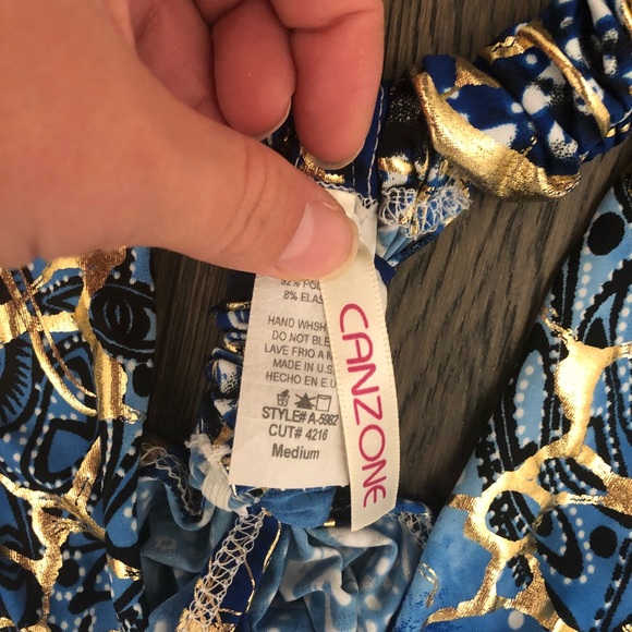 Blue and Gold Patterned Maxi Dress with V-Neck - Picture 4 of 6